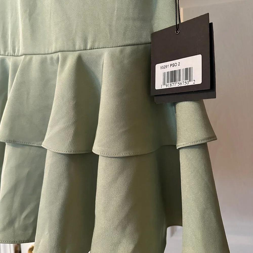IEENA for Mac Duggal Sage Green Tiered Ruffle Dress Size 2 Cocktail NWOT - Picture 5 of 10